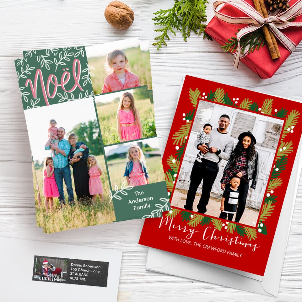 Personalise Christmas cards with printed messages and photos