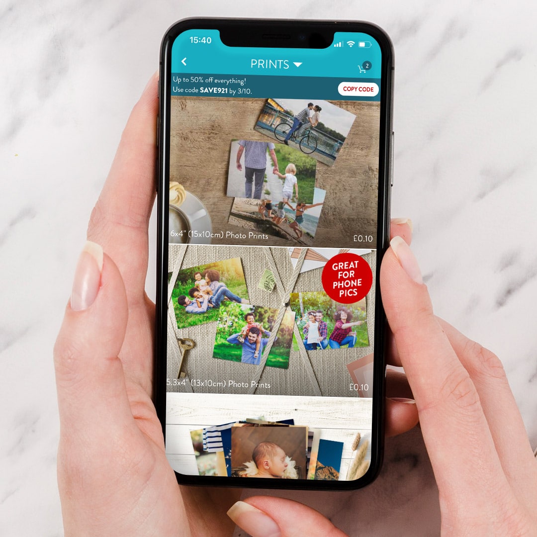 print sizes offer on Snapfish app shown on a phone