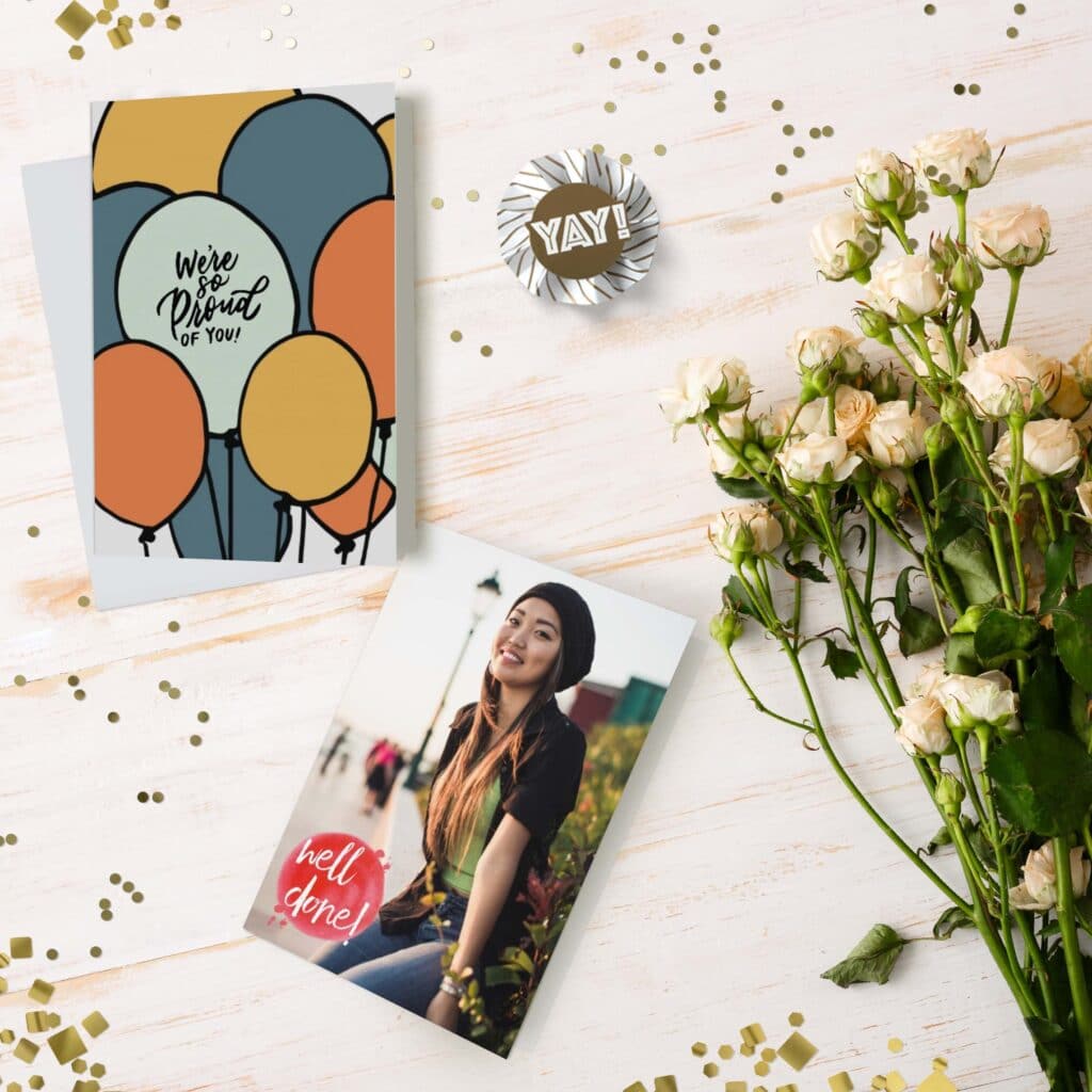 Customised Snapfish cards printed with personalised messages of congratulations