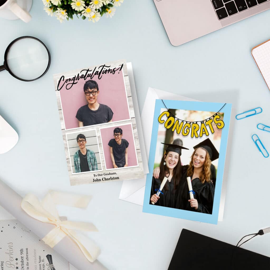 Customised Snapfish cards printed with personalised messages of congratulations