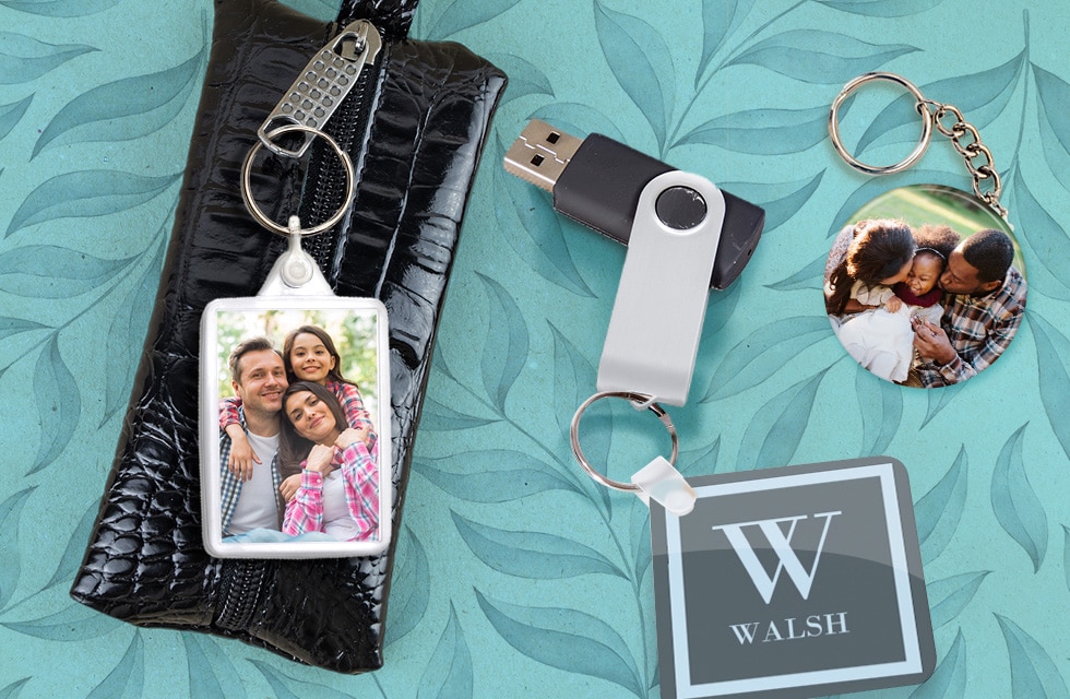 A set of 3 customisable photo keyrings