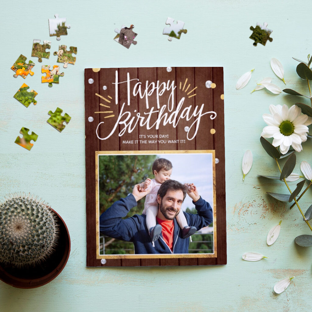 happy birthday card showing a father and his little daughter