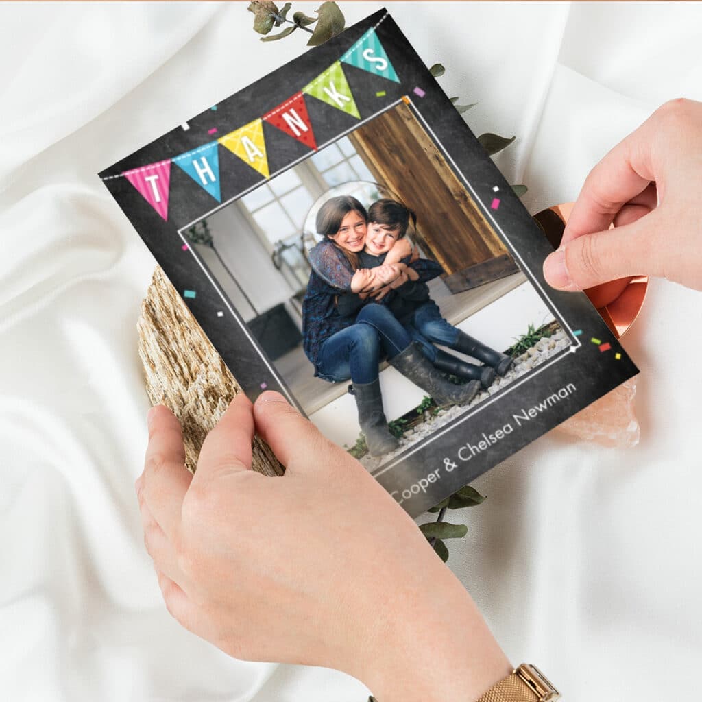 A thank you greeting card, customised with photos on Snapfish