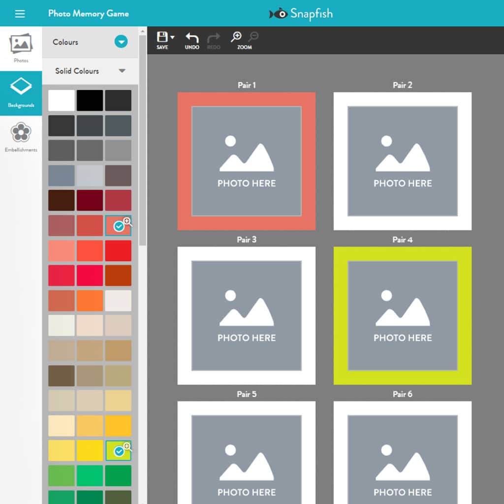 Photo Memory Game builder interface