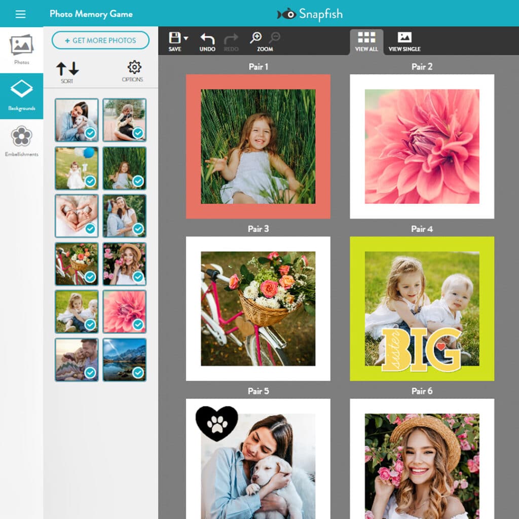 Photo Memory Game builder interface