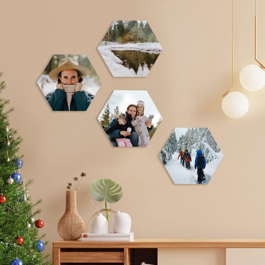 Hexagon Photo Tiles on a wall