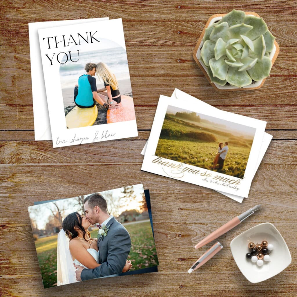 thank-you cards on a desk