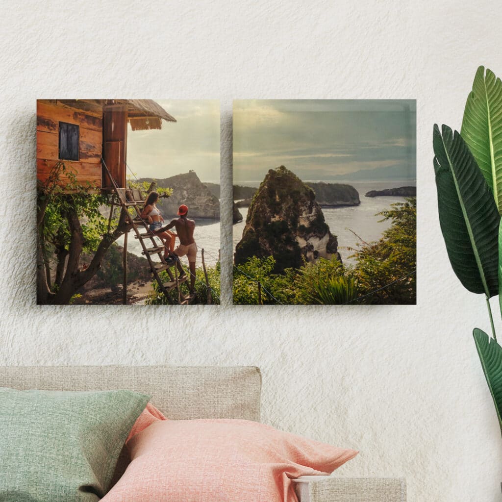 A pair of Split Canvases on the wall